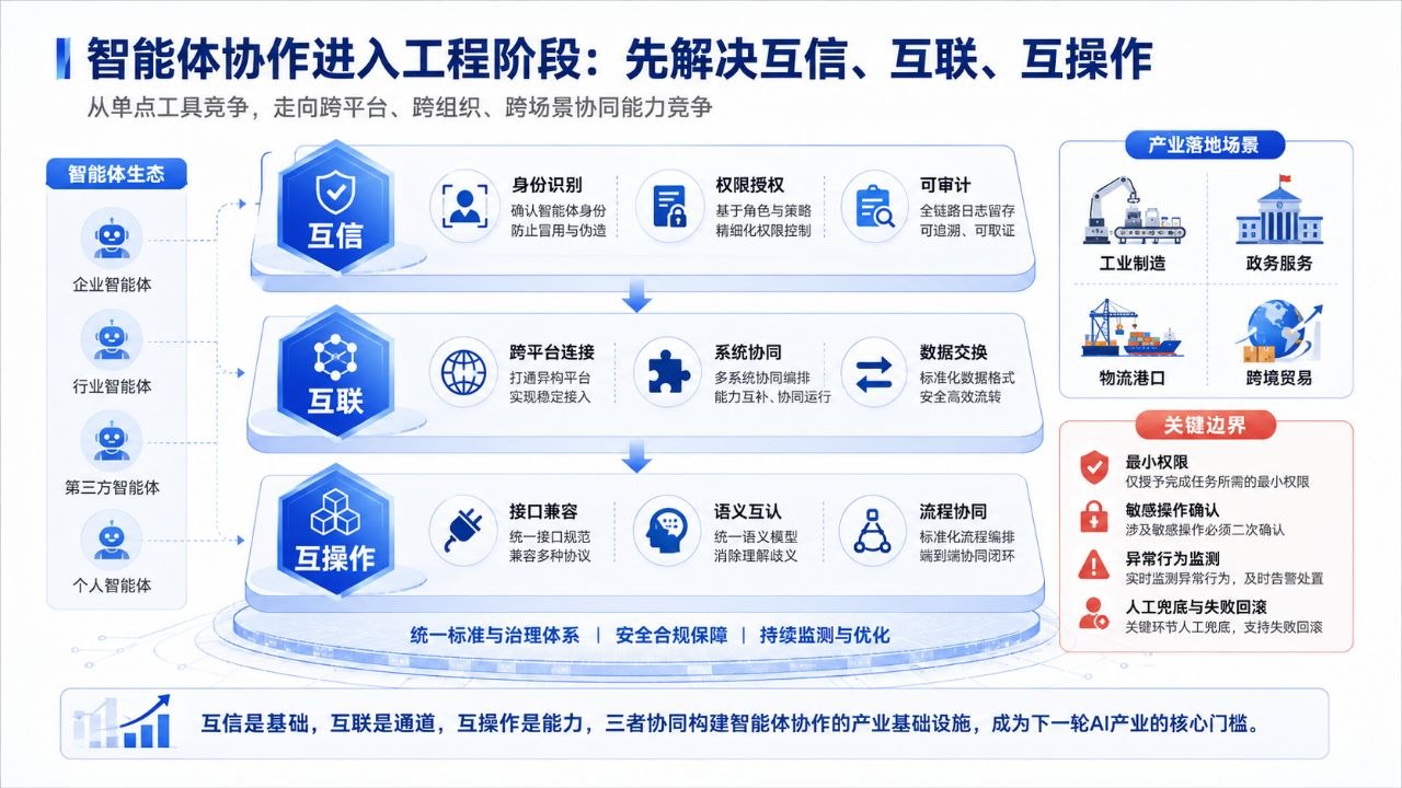 智能体协作进入工程阶段：互信、互联、互操作的产业落地框架
