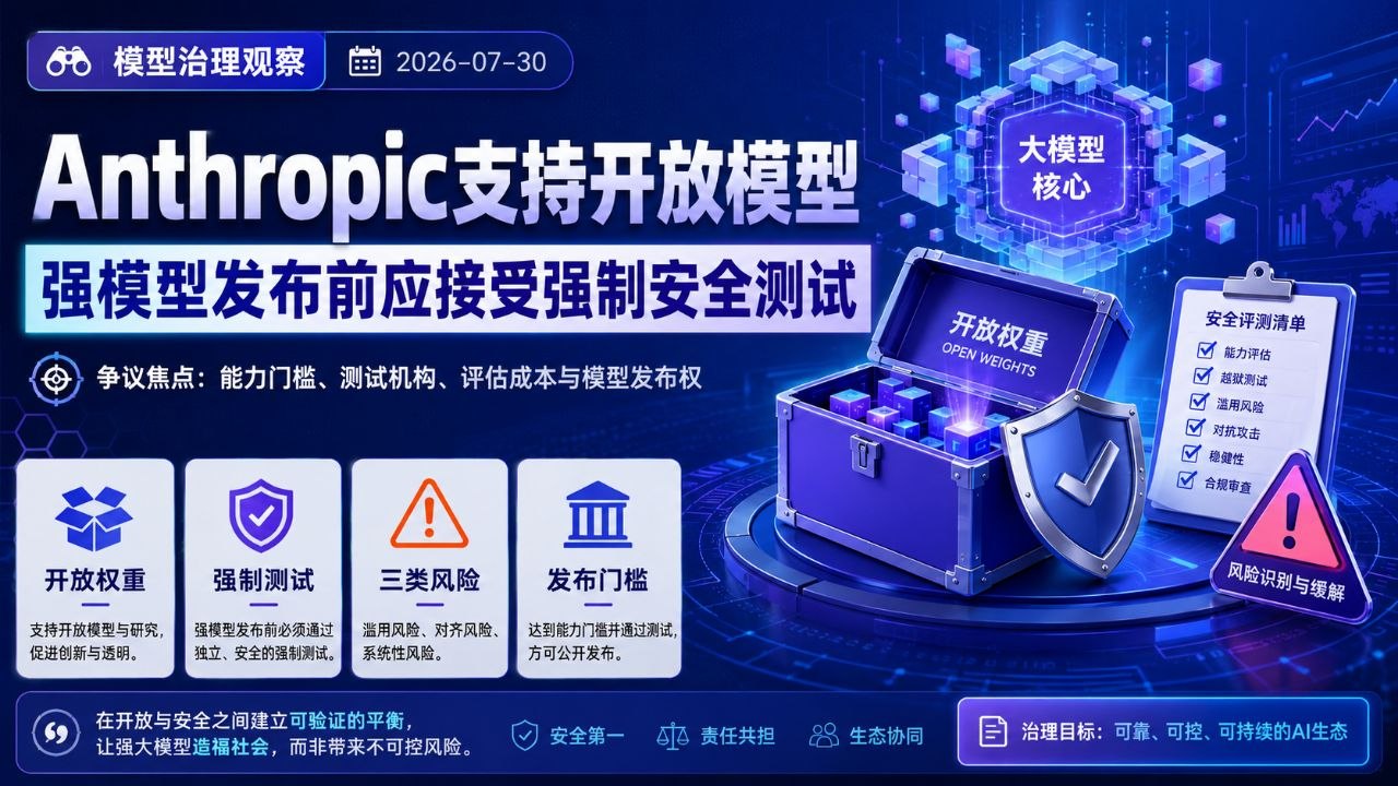 Anthropic 支持开放模型但要求强模型接受强制安全测试