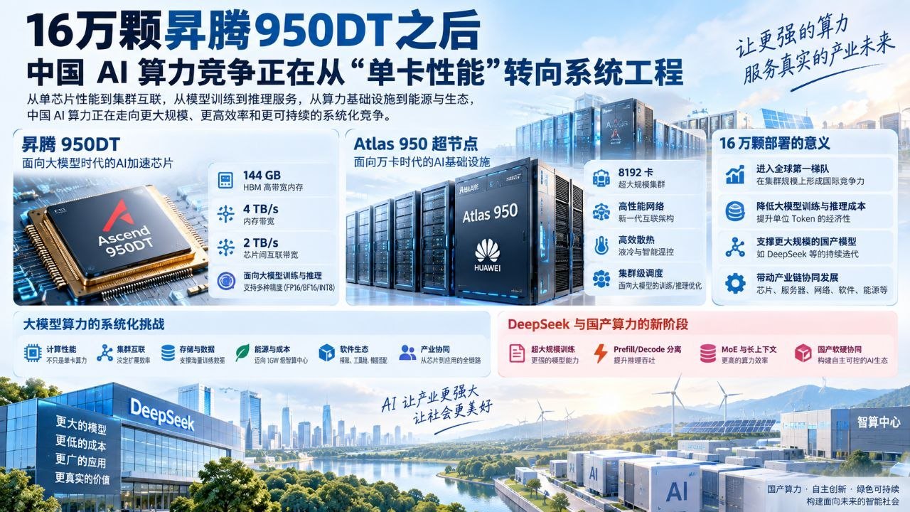 16万颗昇腾950DT计划背后：中国AI算力竞争正在从“单卡性能”转向系统工程