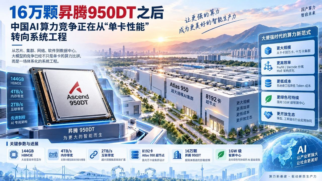 16万颗昇腾950DT计划背后：中国AI算力竞争正在从“单卡性能”转向系统工程