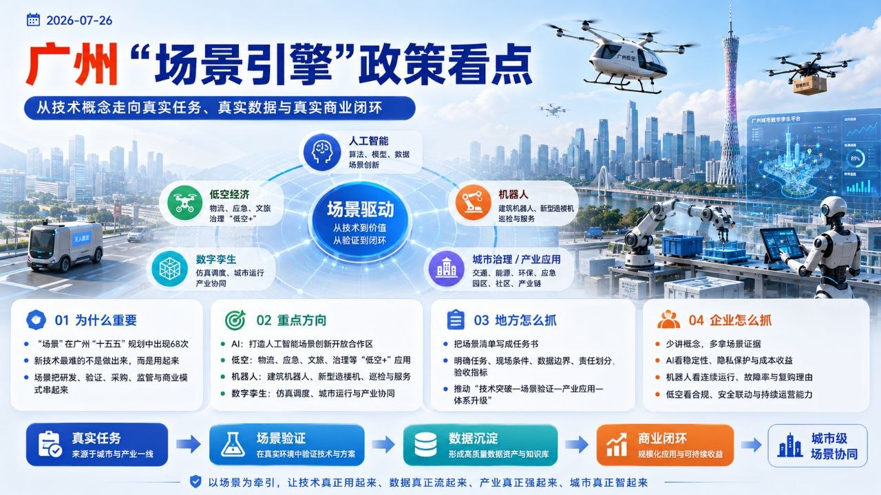 广州场景引擎政策看点：人工智能、低空经济、机器人、数字孪生和城市治理
