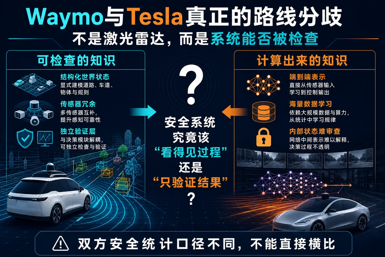 Waymo与Tesla自动驾驶路线在可检查性与端到端学习之间的分歧
