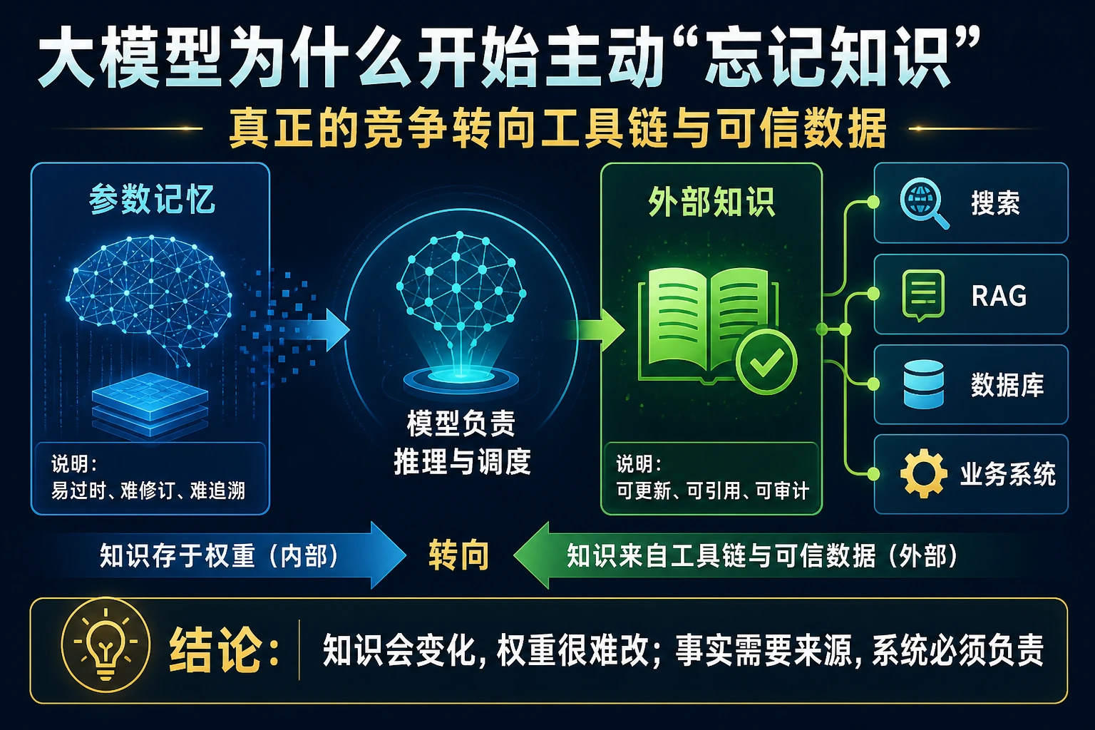 大模型为什么开始主动忘记知识：真正的竞争转向工具链与可信数据