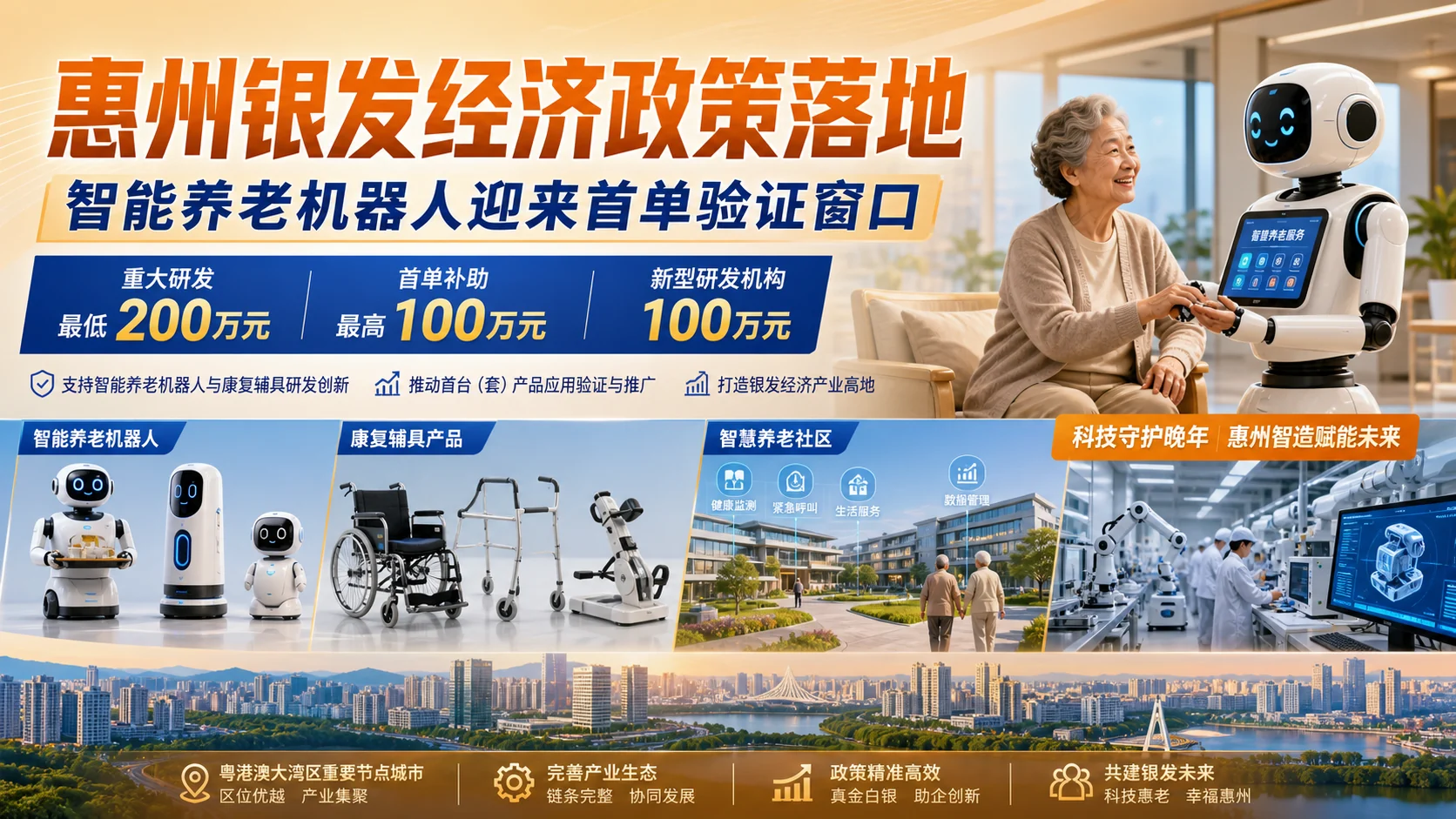 惠州银发经济政策支持智能养老机器人康复辅具和智慧养老场景