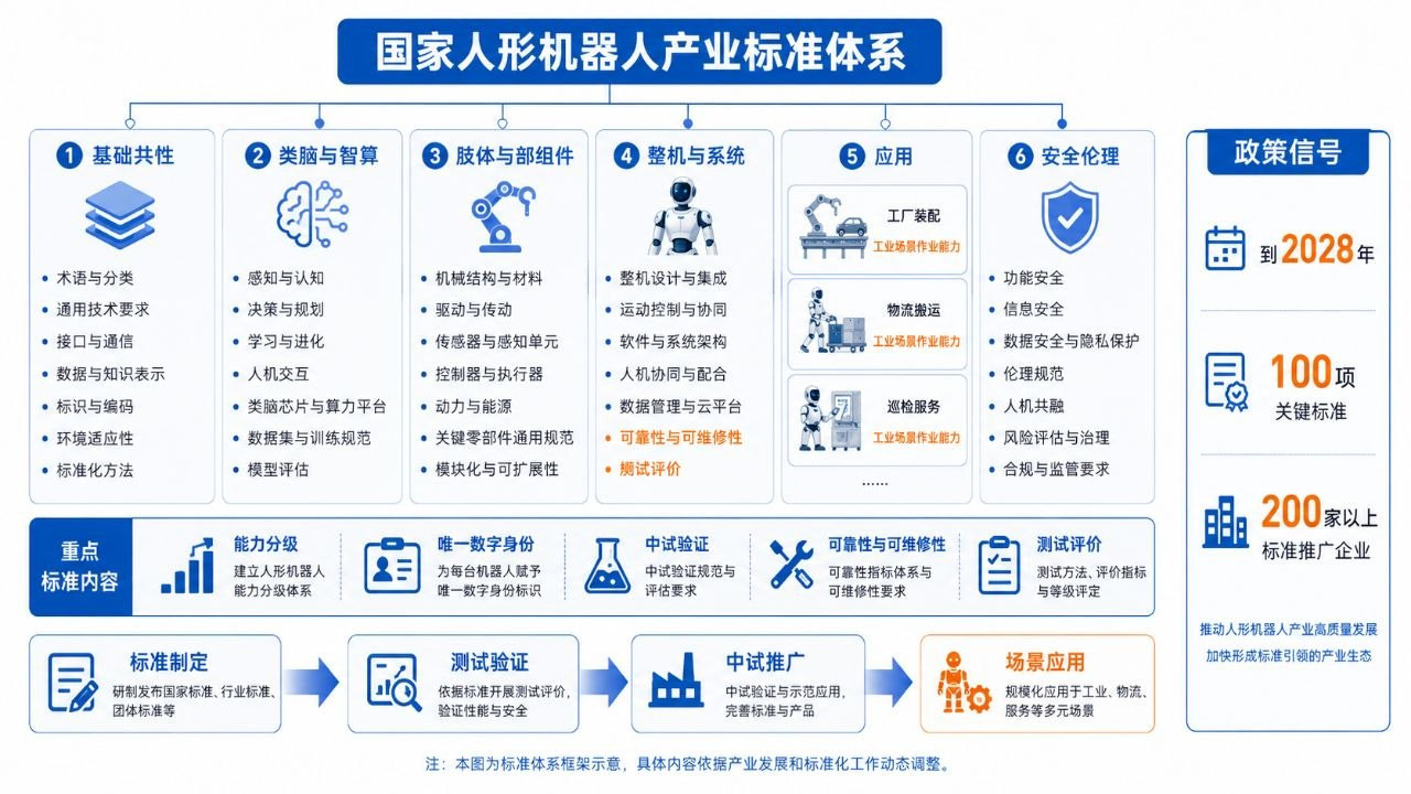 国家人形机器人产业标准体系六大领域与能力分级、唯一标识、中试验证等重点内容