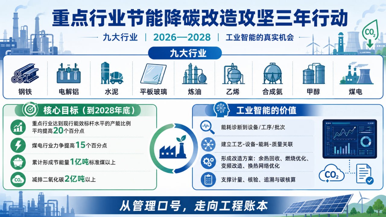 重点行业节能降碳改造攻坚三年行动：九大行业与核心目标