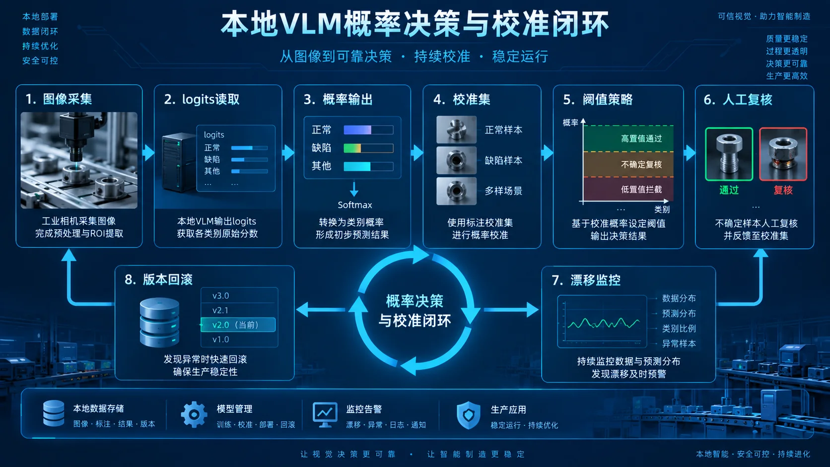 Glance：把本地VLM变成可校准的视觉巡检决策接口技术图