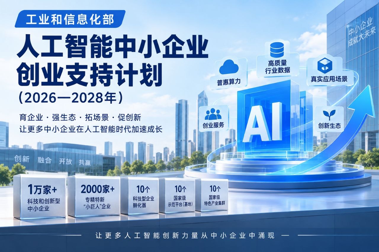 工信部把AI创业“底座”铺到中小企业：三年新增1万家科创企业，算力、数据、场景和开源一起下场