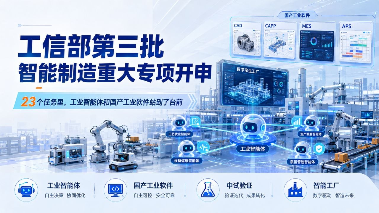 工信部第三批智能制造重大专项开申，工业智能体和国产工业软件站到台前
