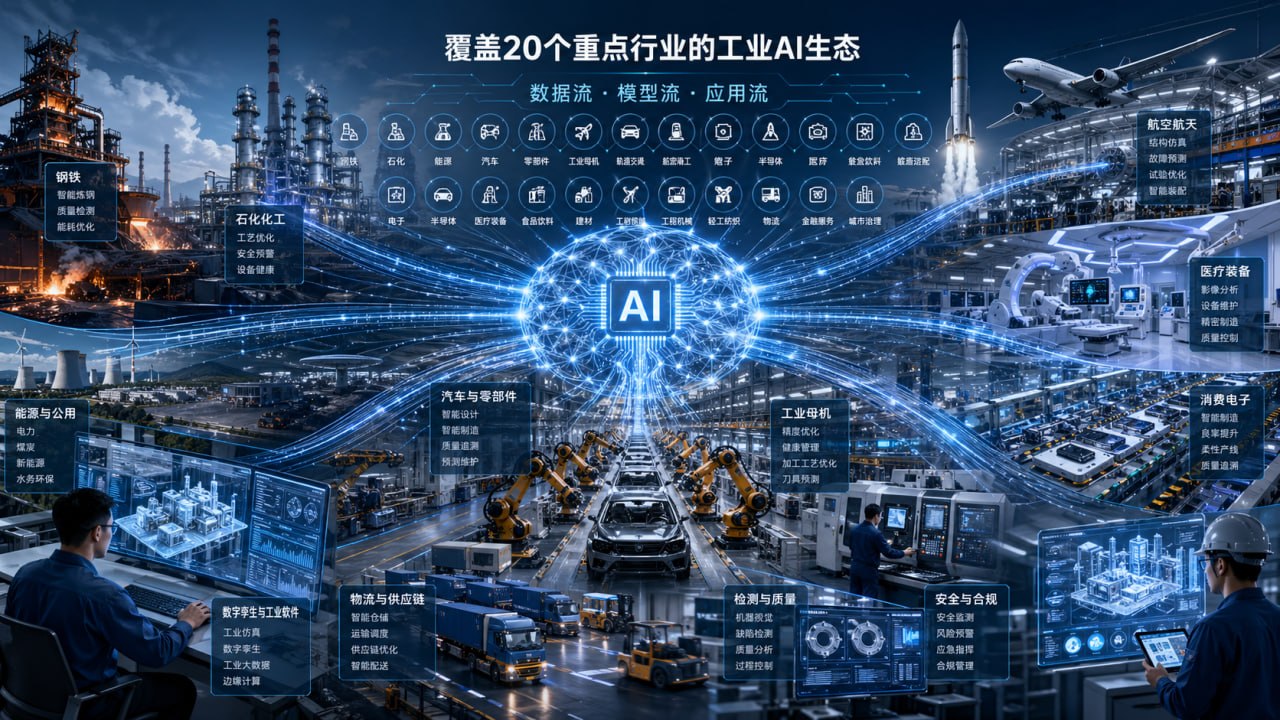 工业 AI 覆盖 20 个重点行业生态示意图
