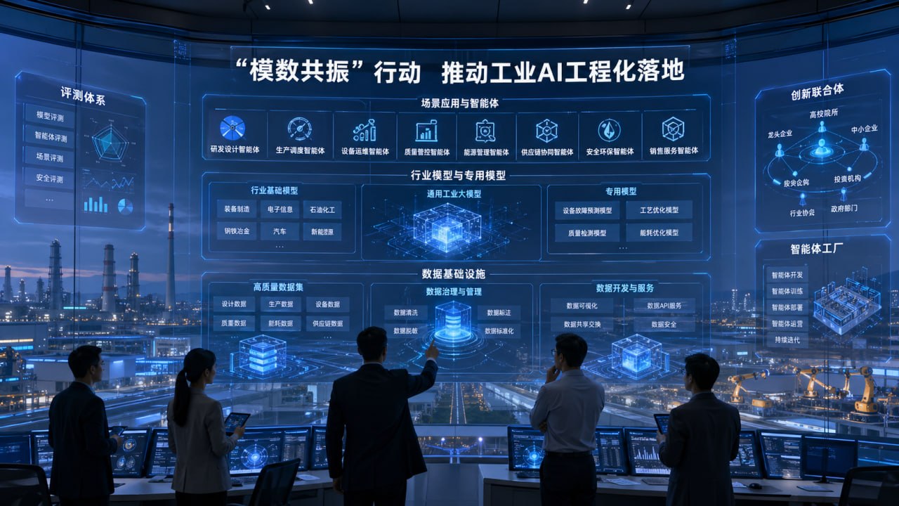 模数共振行动推动工业 AI 工程化落地示意图