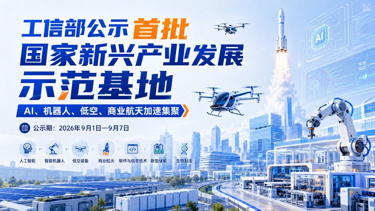 工信部首批“国家新兴产业发展示范基地”名单出炉：AI、机器人、低空、商业航天开始进入国家级载体竞争
