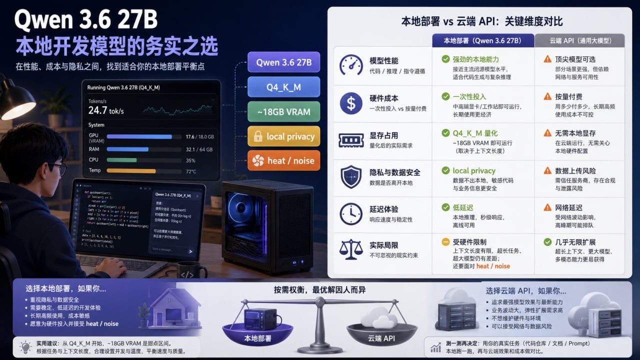 Qwen 3.6 27B 本地部署与云端 API 取舍