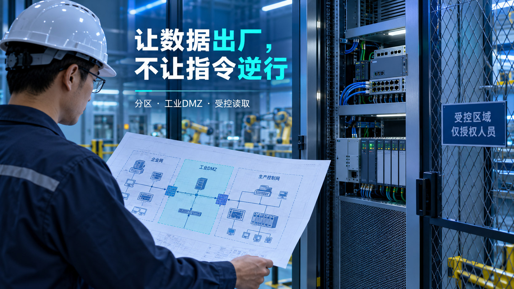 分区、工业DMZ与受控读取：让数据出厂，不让指令逆行（编辑示意图）