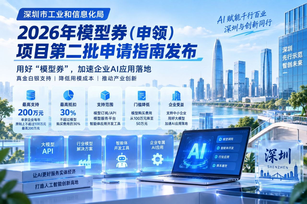 深圳9月7日再开模型券第二批：API、模型平台、智能体工具都能纳入，单企最高支持200万元