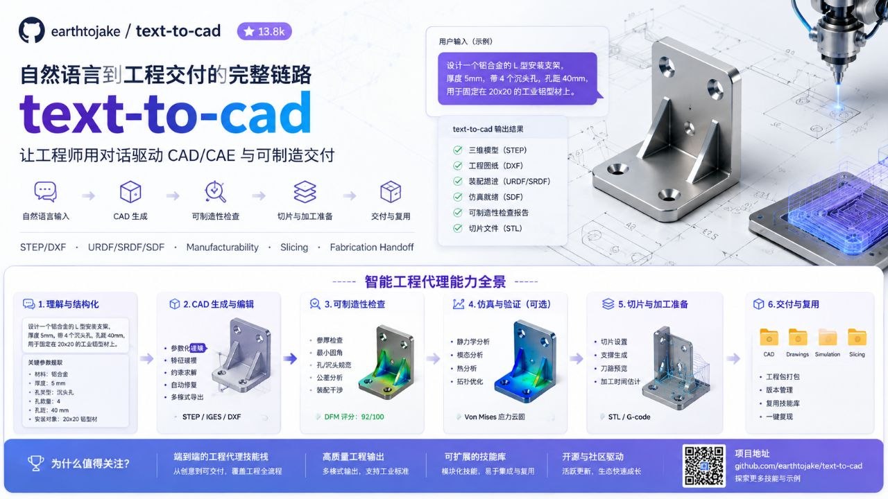 text-to-cad 从自然语言需求、参数化 CAD、STEP 验证到 DfAM 与 G-code 的工程技能链