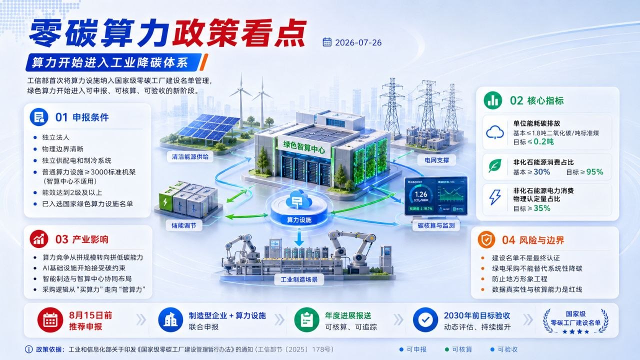 零碳算力政策看点：算力开始进入工业降碳体系